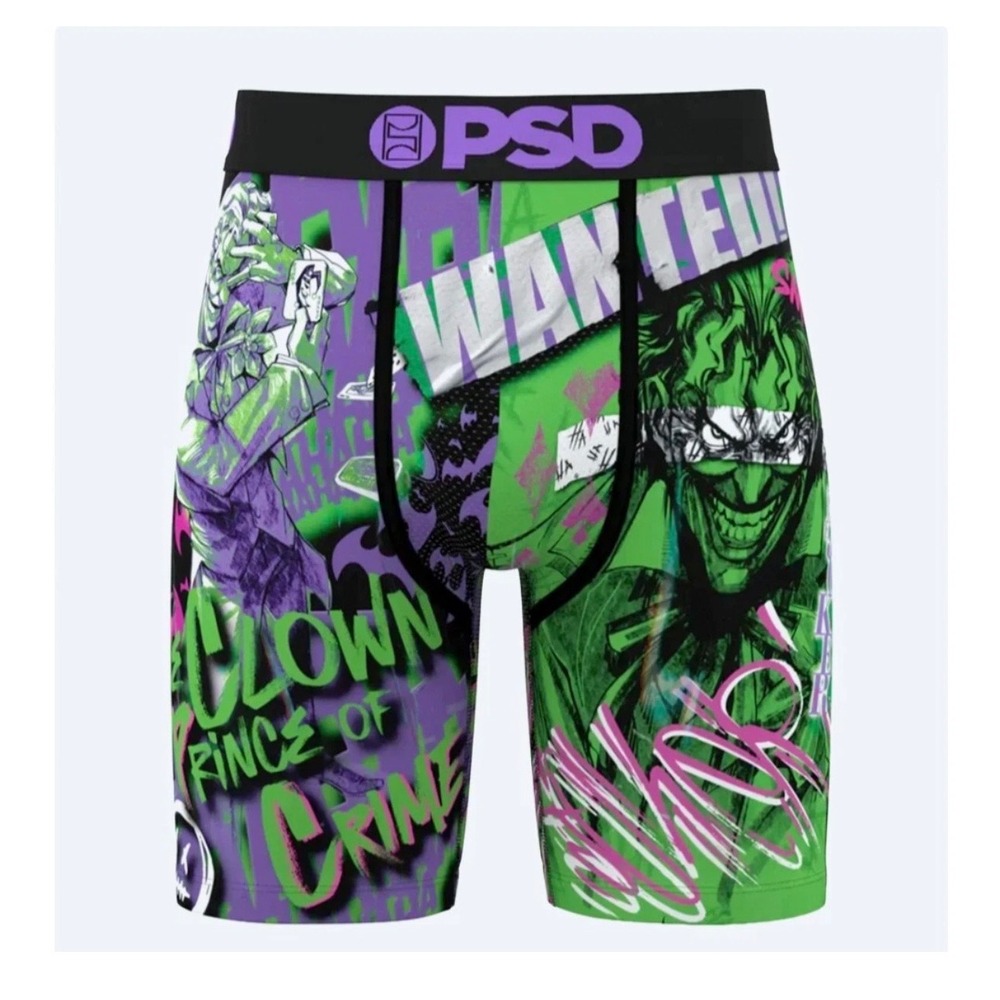 PSD Mens Boxer Briefs Joker Wanted DC Comics Green Purple Small 425180007